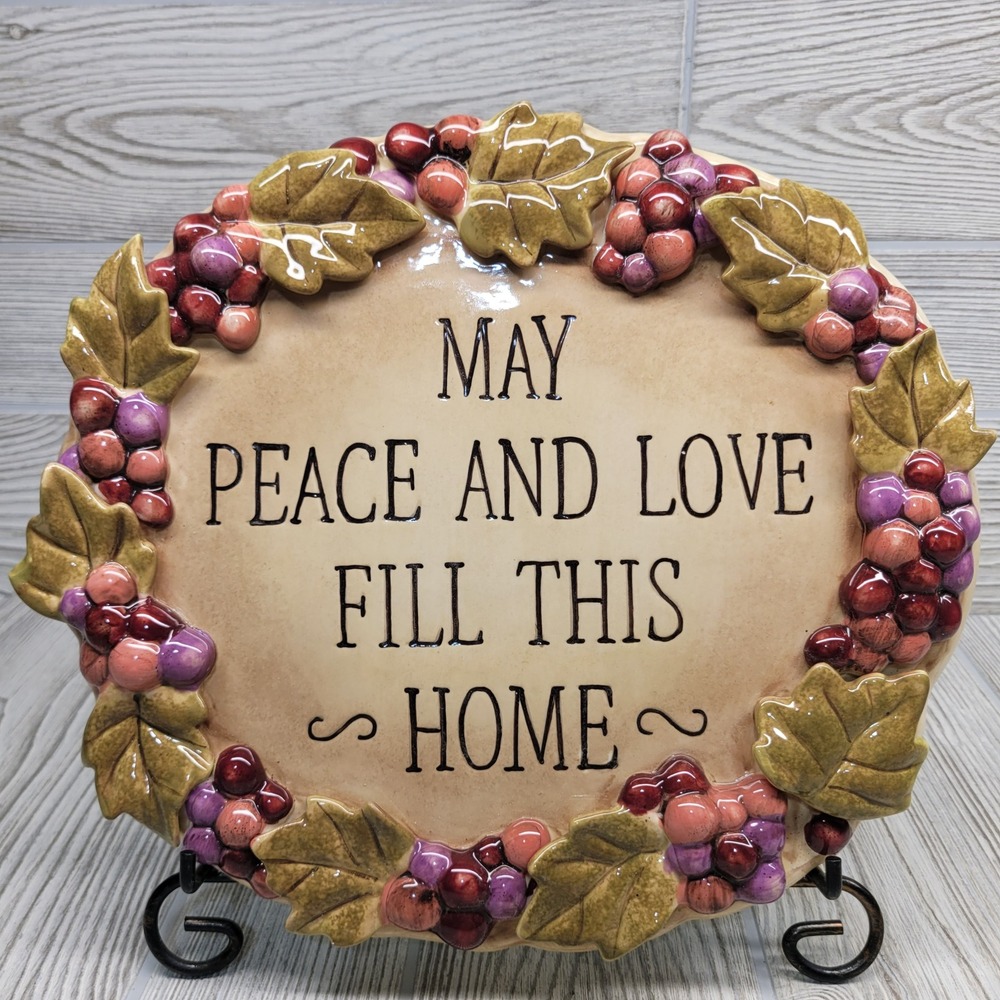 Vineyard Plaque Tan Grape Peace Love‎ Fill This Home Saying Grasslands Road
